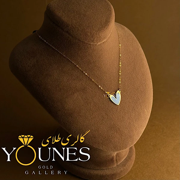 گردنبند میناکاری قلب آبی مه آلود طلا